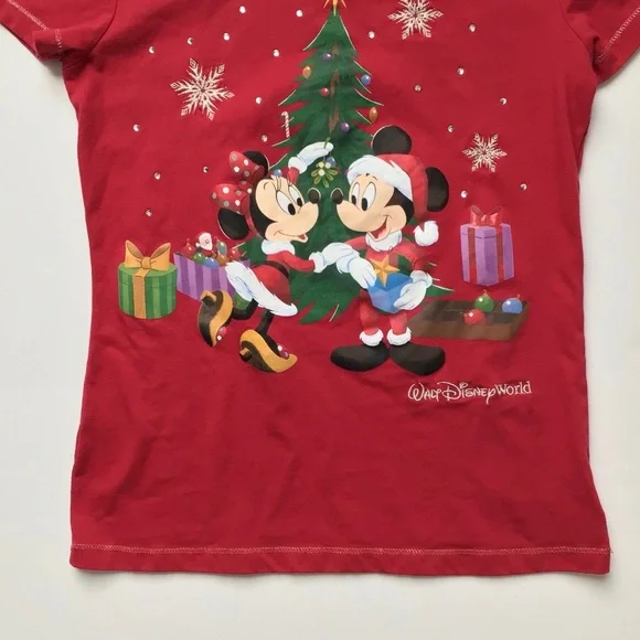 Disney Parks Red Christmas Mickey & Minnie Tee XS - Picture 4 of 10